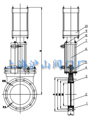 PZ673H气动刀型闸阀外形及连接尺寸