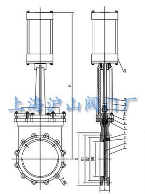 PZ673H气动刀型闸阀外形及连接尺寸图