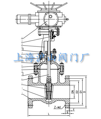 Z945H-16C电动暗杆闸阀外形连接尺寸